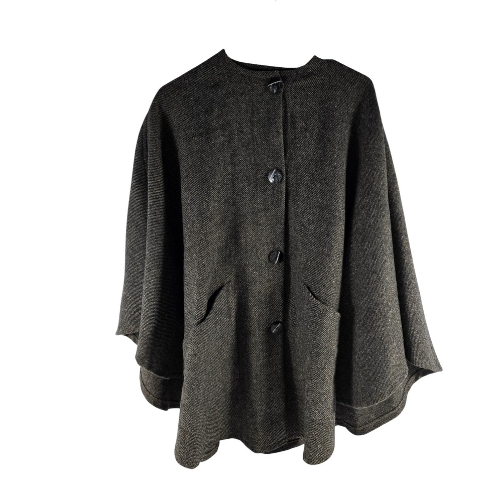 John Branigan Weavers Brown Wool Blend Tweed Cape Coat Made in Ireland OS